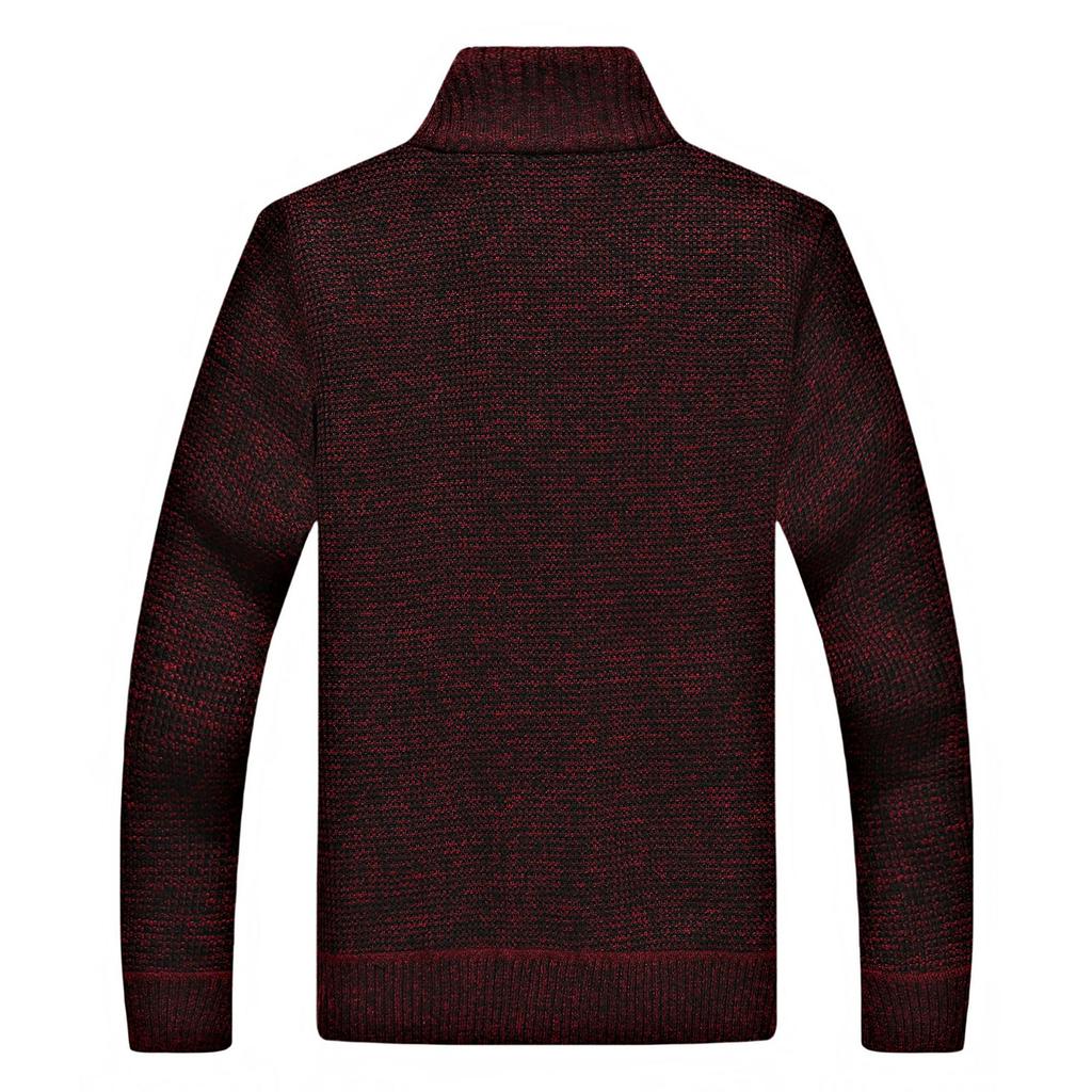 Men's Stand-up Collar, Fleece And Cotton Long-sleeved Cardigan, Zippered Warm Knitted Sweater
