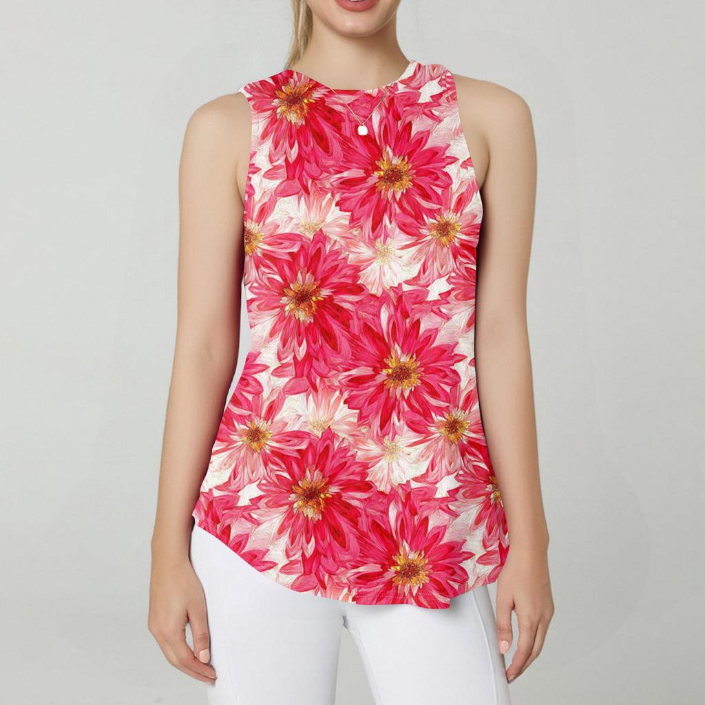 Damenmode Lässige ärmellose Weste Vintage Print Rundhalsausschnitt Ärmelloses Top