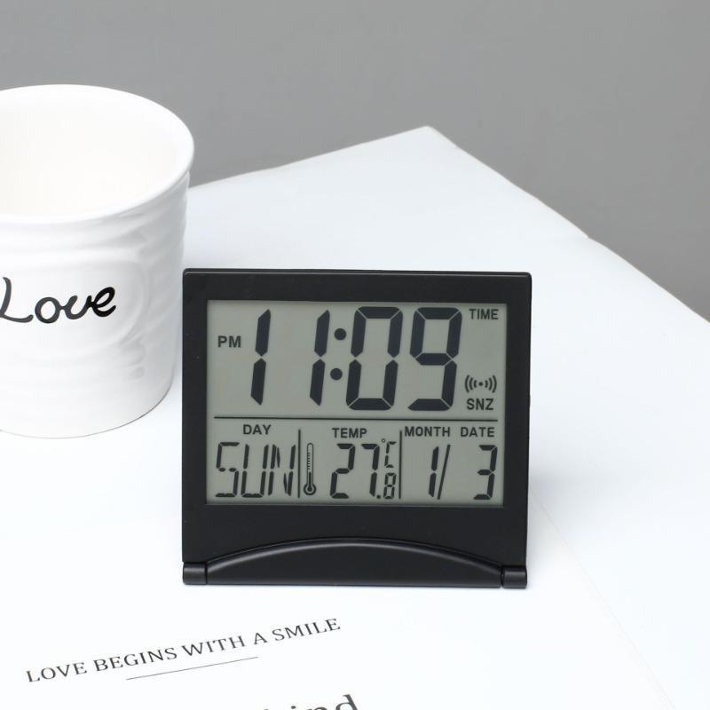 

Складной дорожный цифровой будильник с большим дисплеем, календарем, таймером температуры, настольными часами, украшением дома чёрный