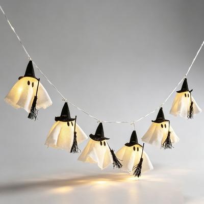 Halloween Ghost String Lights LED Witch Hat Fairy Light Battery Operated Hanging Garland Spooky Home Holiday Party Decor
