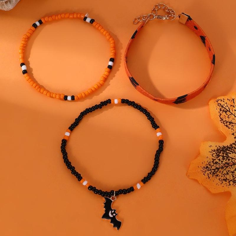 Halloween Beaded Bracelets Set Pumpkin Skull Bracelets for Women Jewelry Gift