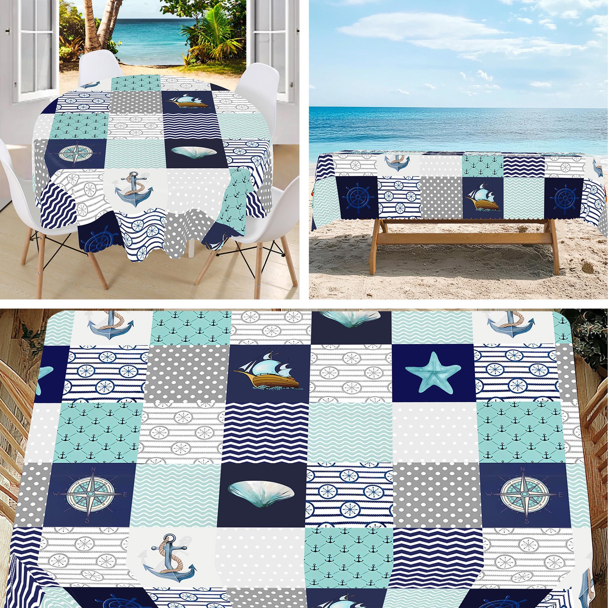 Couronne de fleurs du Jour de l'Indépendance Nappe rectangulaire imperméable Fleur étoile rouge bleue Drapeau USA Housse de table pour dîner cuisine 140x180cm
