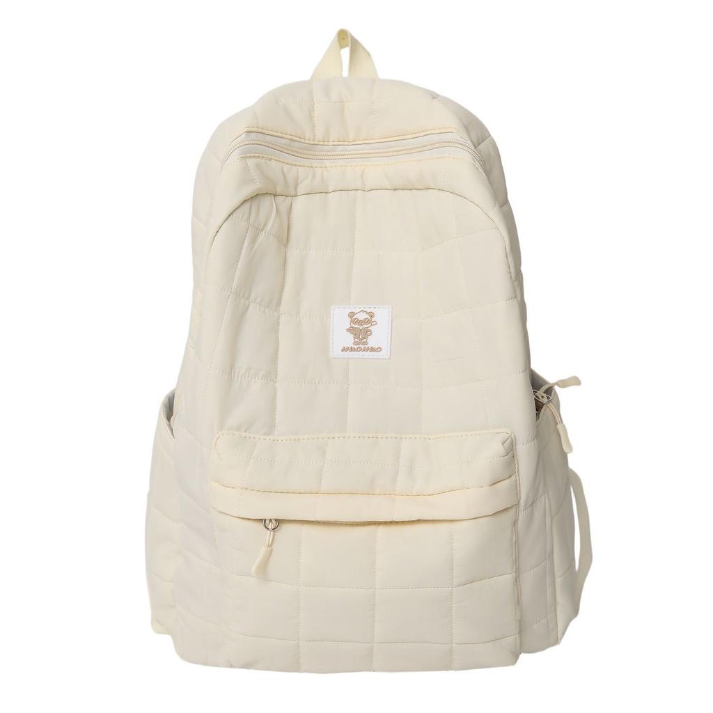 Schoolbag Korean Version Ins Simple Solid Color Backpack Bag Women's Large Capacity Versatile Square Student Schoolbag Fashion Casual Backpack