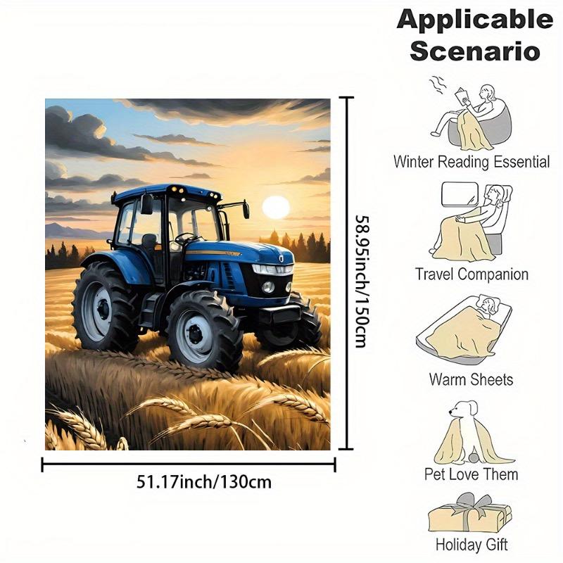 

Уютный фланелевый плед с принтом фермерского трактора - мягкий двусторонний всесезонный плед для дивана, кровати, офиса и путешествий 30x40in