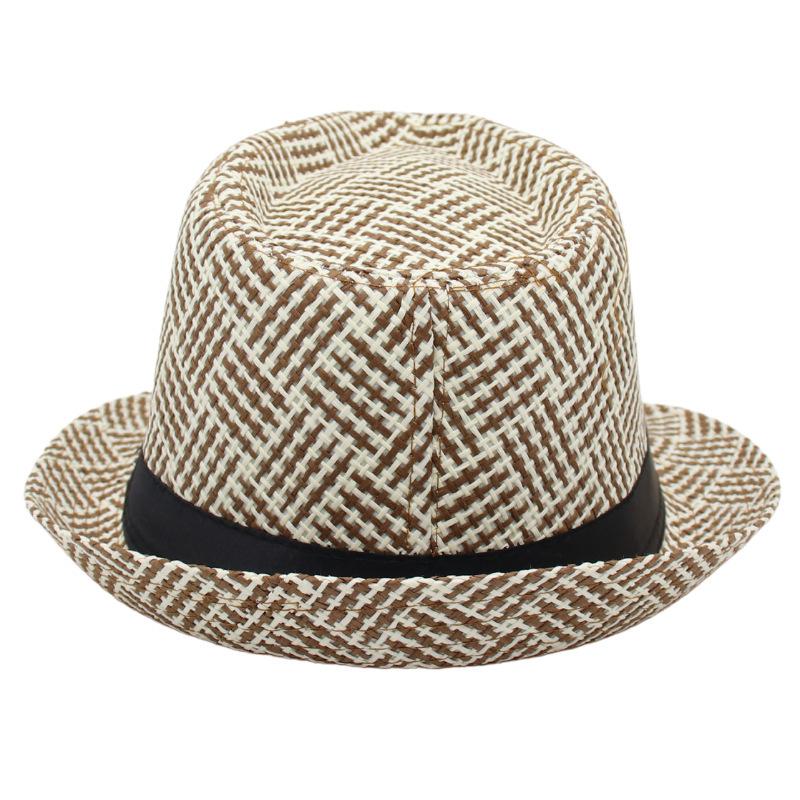 Plaid Retro Straw Hat Nostalgic Cool Hat Short Brim Sun Hat Middle-Aged And Elderly Jazz Hat Men'S And Women'S Linen Top Hat Wholesale