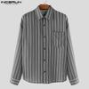INCERUN Men Casual Loose Lapel Long Sleeve Striped Print Shirts Tops