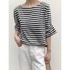 K-style Summer New Youth round Neck White Stripes Print Gas Casual Fashion Loose Half Sleeve T-shirt Tops