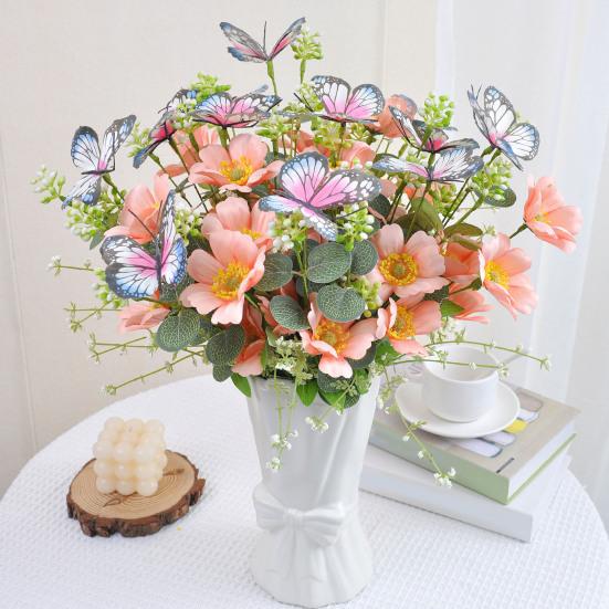 Yousheng Artificial Wildflowers Bouquet Fake Flower Eucalyptus Stem with Butterfly Faux Silk Floral Arrangement for Farmhouse Table Centerpiece Home