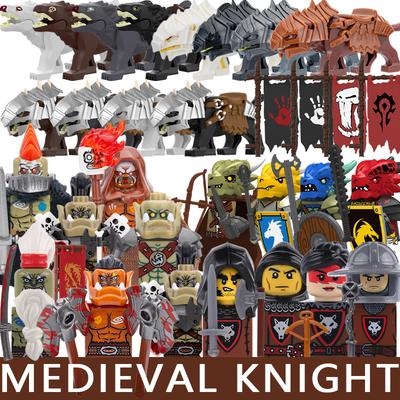 Medieval Castle Soldier Figures Building Blocks Knight Orc Warrior Dragon Wolf Animals Battle Flags Accessories Bricks Toys Boys