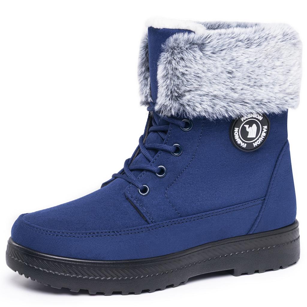 Damen-Schneestiefel, hohe Baumwollstiefel, kältefest und warm, Damen-Baumwollschuhe mit Samtfutter, vielseitige Stiefel mit weicher Sohle