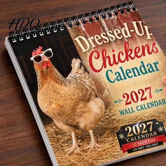 Creative Daily Memo Pad Chicks 2027 Wall Calendar Funny Dressed Up Chicken 12-Month Planner Home Organization Essentials Cute Farm Animal