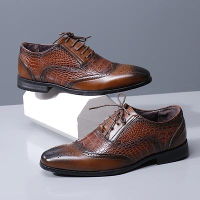 Fashion Whoholl Men Crocodile Dress Leather Shoes Lace-Up Wedding Party Shoes Mens Business Office Oxfords Flats Plus Size Men Fashion