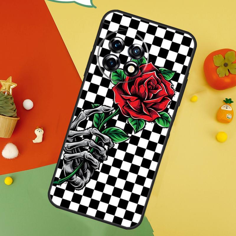 Checkerboard Sunflower Back Case For OnePlus 15 13R 13 13T 12 12R 11 10 10T 8T Nord CE 5 2 3 4 Lite N20 N30 Cover