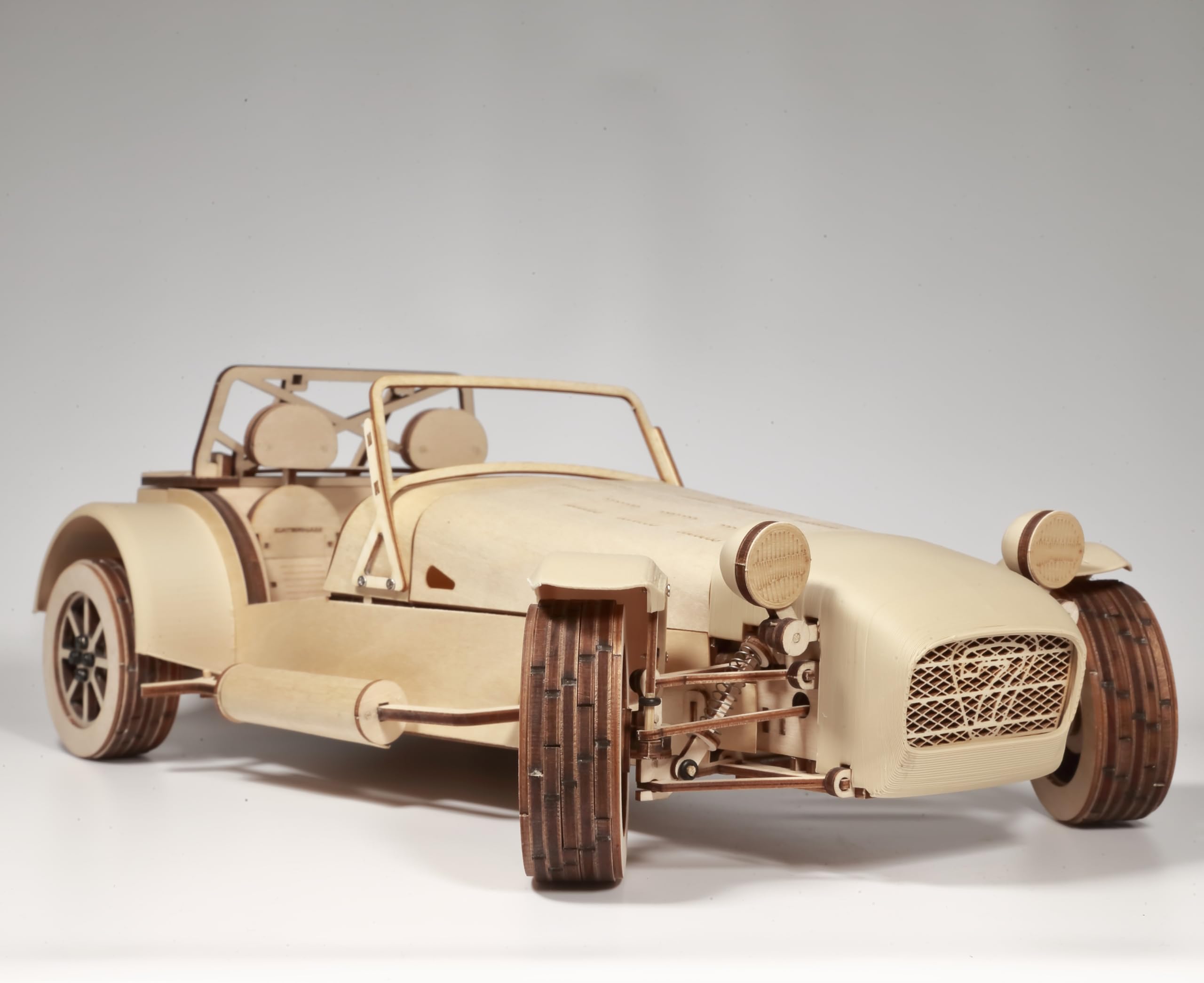 

ESTON Craft Wooden Model Kit, Caterham Seven, 1:10 Scale, Realistic Model with Moving Suspension and Space Frame Structure, for Adults