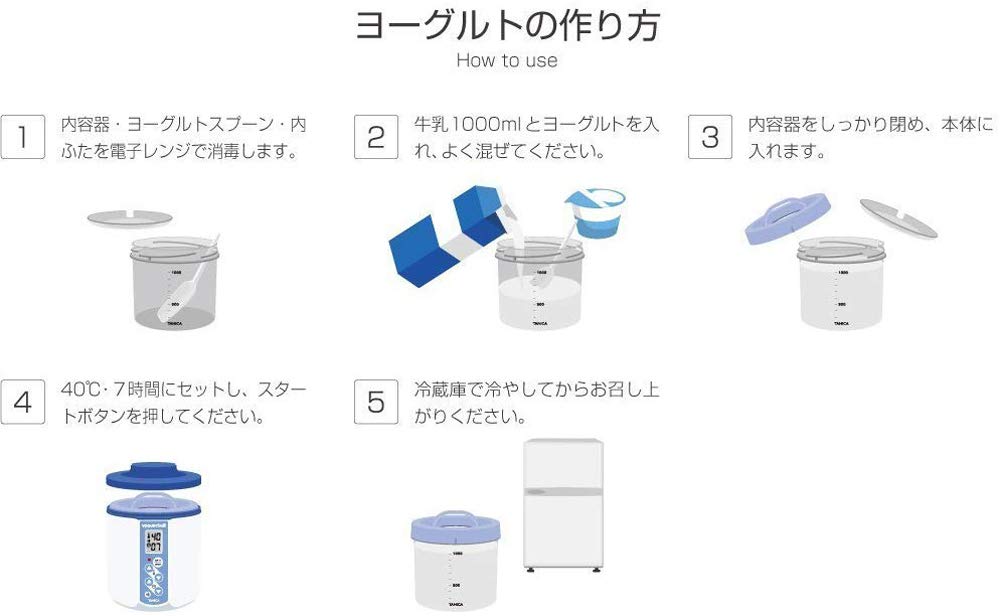 TANICA Yogurtia S Glass Container Set (Blue) with Temperature Control (25-70°C), Timer, and Buzzer, 1100ml, YS-01G-B