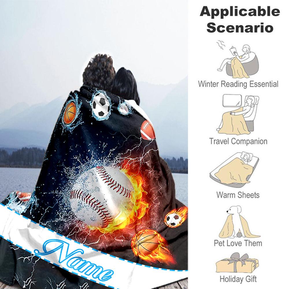 Fire Ball Customize Your Name Blanket Multi-purpose Customizable Blanket Warmthful Decor Throw For Picnics Couch Sofa Home Decor Ideal for All Seasons