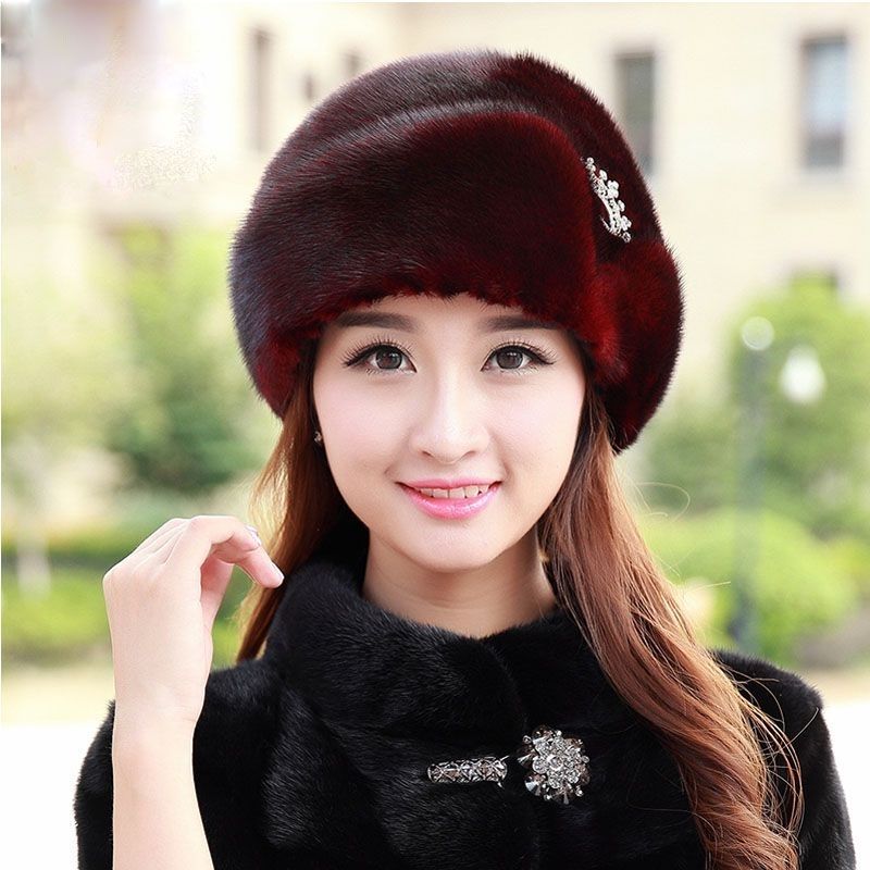 Faux Mink Hat Winter Women's Eco-friendly Mink Hat Winter Middle-aged and Elderly Warm Ear Protection Fur Beret