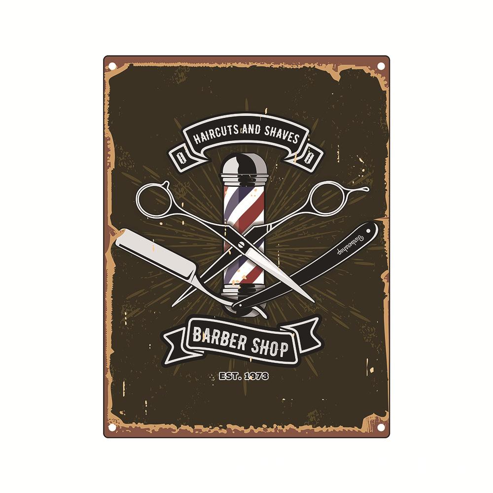 Barbershop Poster Beauty Salon Metal Tin Sign Scissors Tool Seat Iron Plate Painting Hair Dryer Barber Shop Wall Decor Plaque