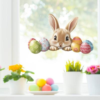Easter Window Clings Cute Bunny Eggs Spring Window Decals Reusable PVC Stickers for Holiday
