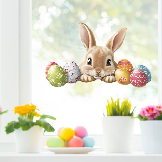 Easter Window Clings Cute Bunny Eggs Spring Window Decals Reusable PVC Stickers for Holiday Spring Party Home Office School Decor