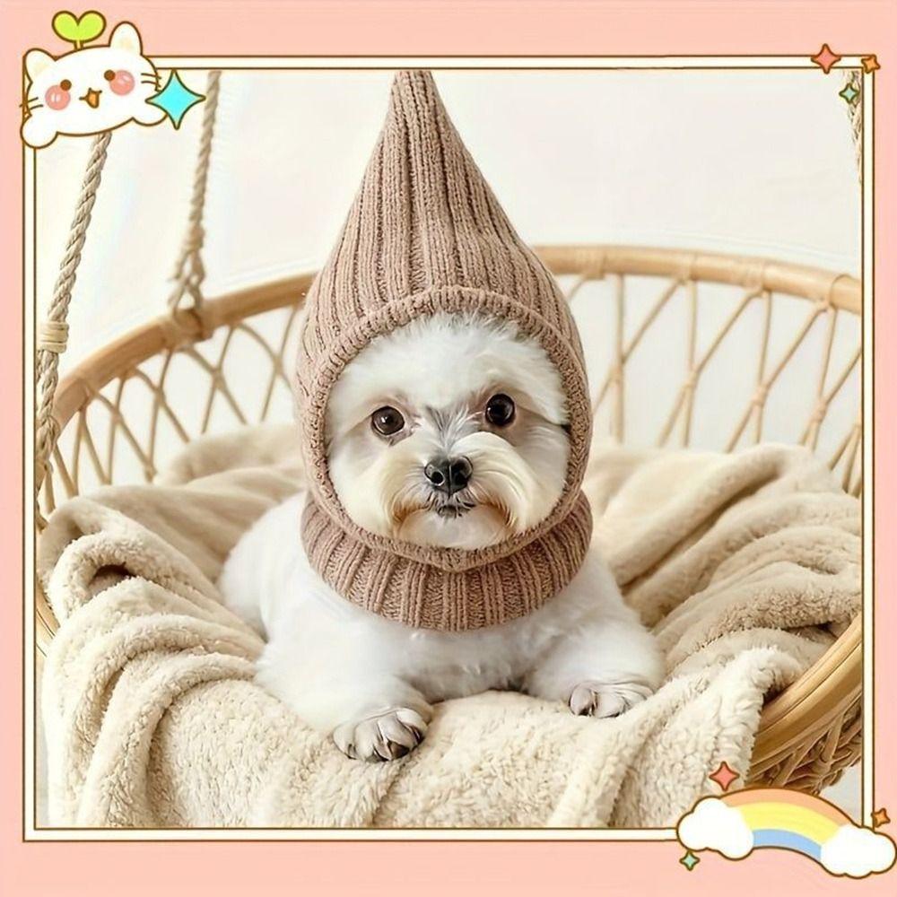 Solid Color Knitted Pet Hat Warm Fabric Knitted Design Dog Hat Soft Material Fashion Style Cat Hat Cold Weather