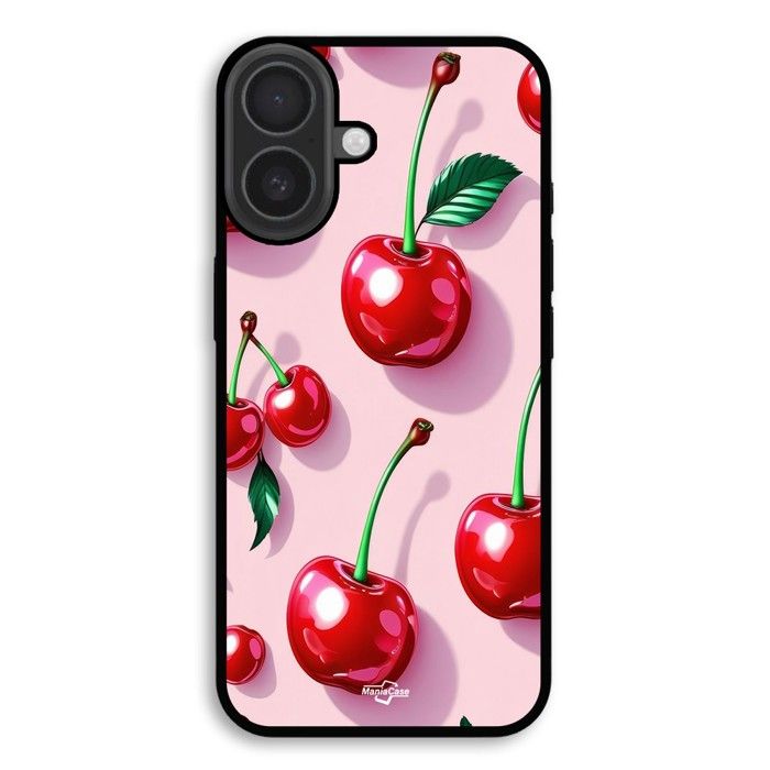 Coque de téléphone - MANIACASE - iPhone 17 - Cerise rouge fond rose - Silicone TPU - Souple