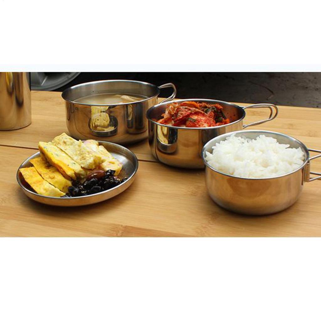 Camping Cooking Set Stainless Steel Camping Pots And Pans Kitchen Set 6 Pieces Stewing Frying Portable Outdoor Kitchenware For