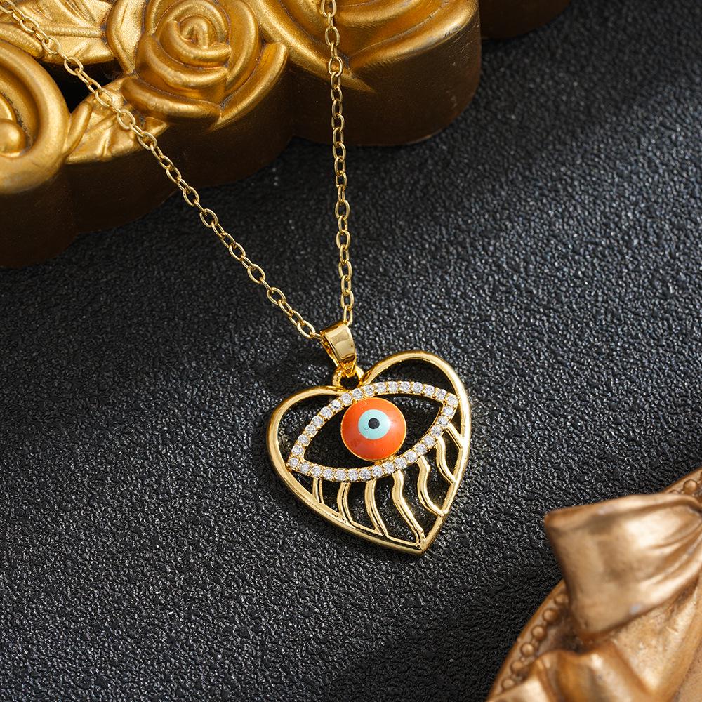 Electroplated Copper Necklace with Zirconia Demon Eye Pendant - Versatile Women's Fashion Jewelry.