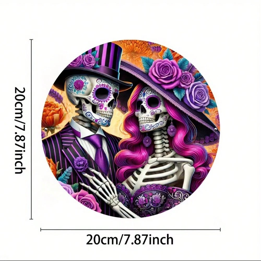 Metal Tin Sign Day of the Dead Couple Floral Art Home Cafe Bar Decor