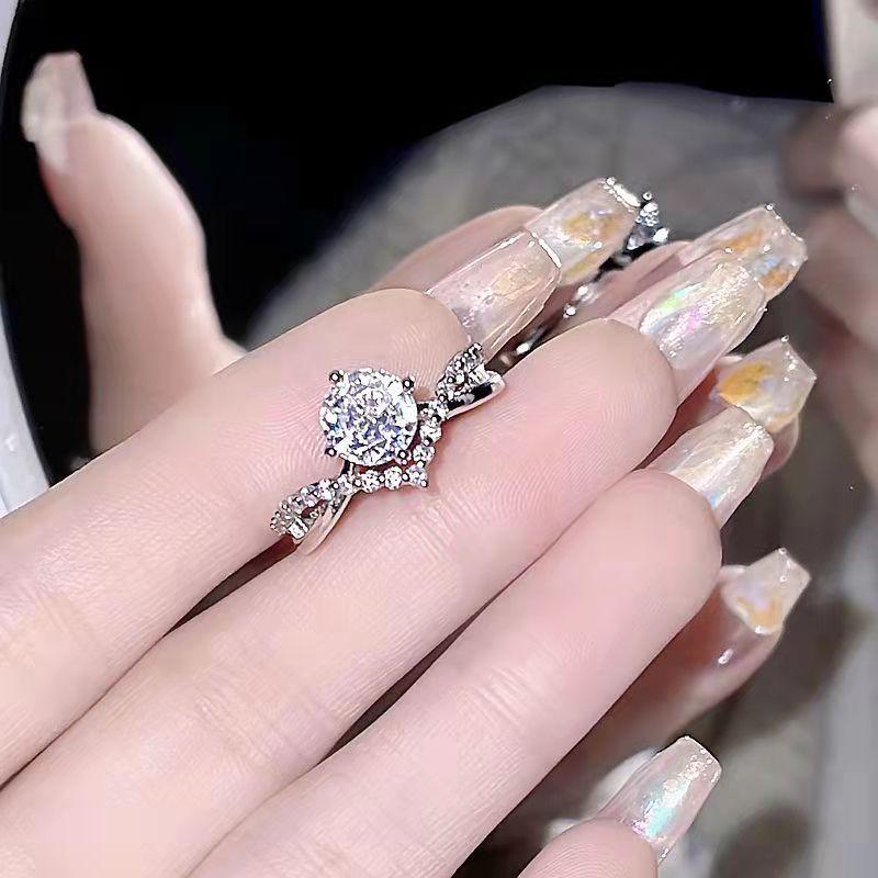 New Imitation Moissanite Diamond Ring Simulation Diamond Ring Women's Niche Open Ring Ins Style Fashion Personality