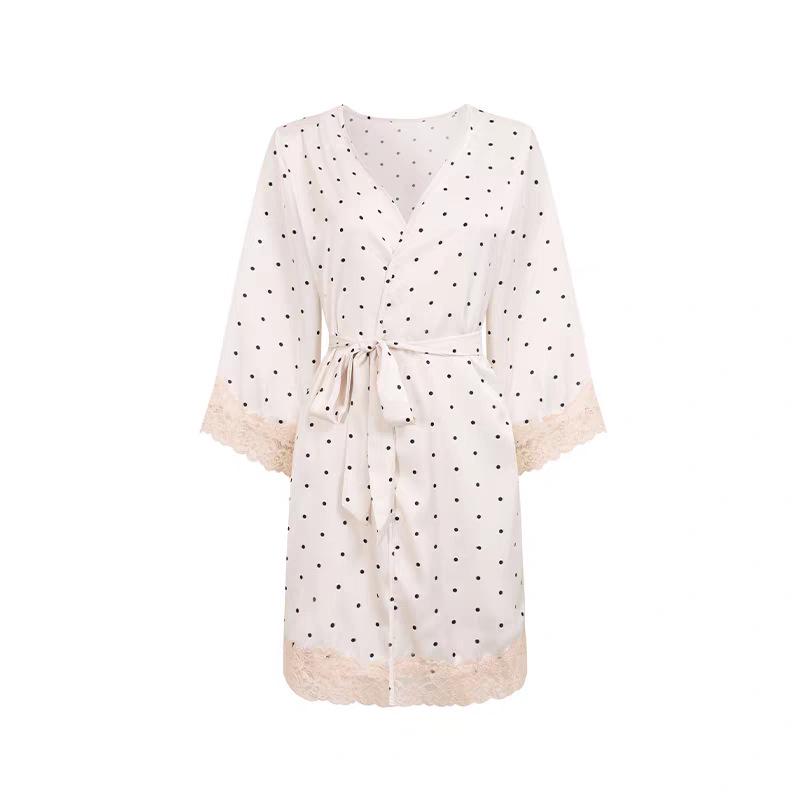 

Sexy Lace Polka Dot Nightgown with Spaghetti Straps and Pads, Includes Robe Set for Women M (40-50kg)