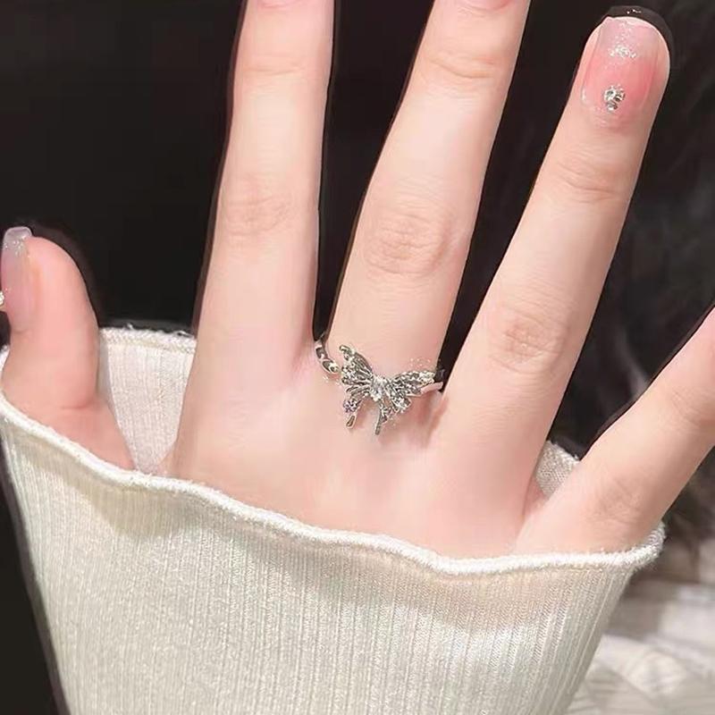 Irregular Zircon Butterfly Opening Adjustable Rings For Women Girls Light Luxury Decorations Ornaments Finger Rings Jewelry Gift