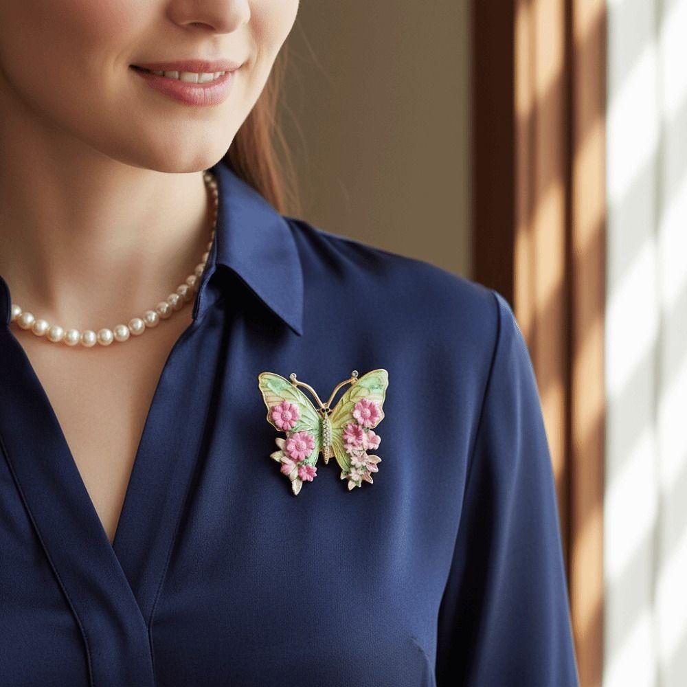 Enamel Big Flower Butterfly Brooches Rhinestone Enamel Lapel Pin  Girl Jewelry