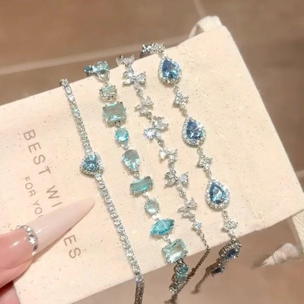 Sea Crystal Zirconia Water Drop Bracelet: Light Luxury Cool Style Jewelry for Women