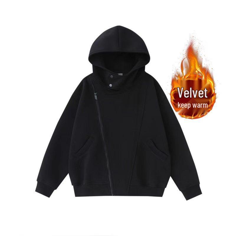 Men s Oversized American-Style Grey Hooded Fleece Cardigan 3XL