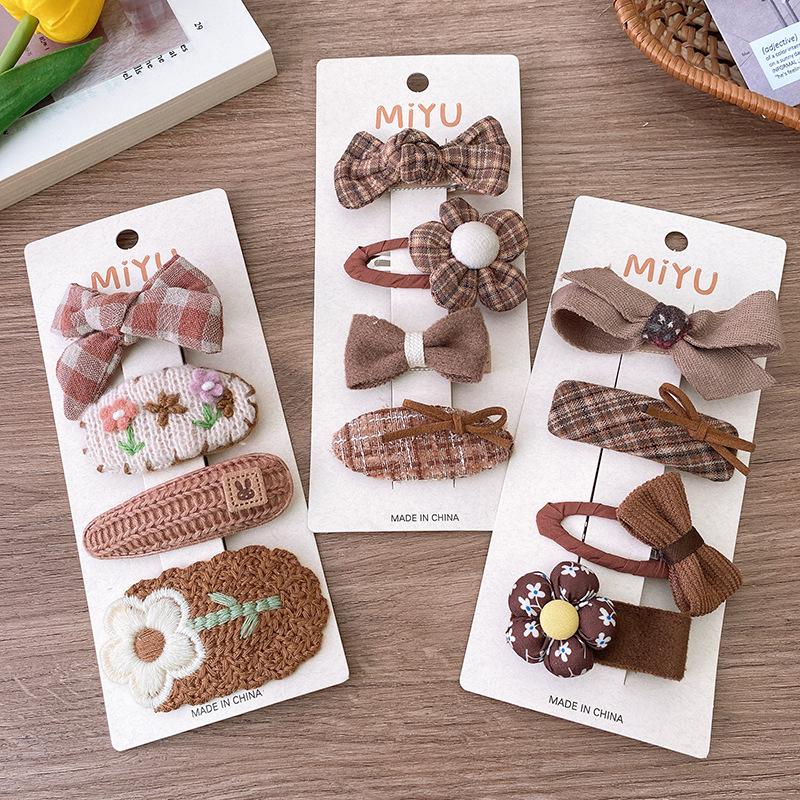 Korea Fashion Coffee Warm Color Basic Snap Baby Hair Drop Clips Wool Knit Hair Clamp Pins Hairpins Kid Girls Cotton BB Barrettes
