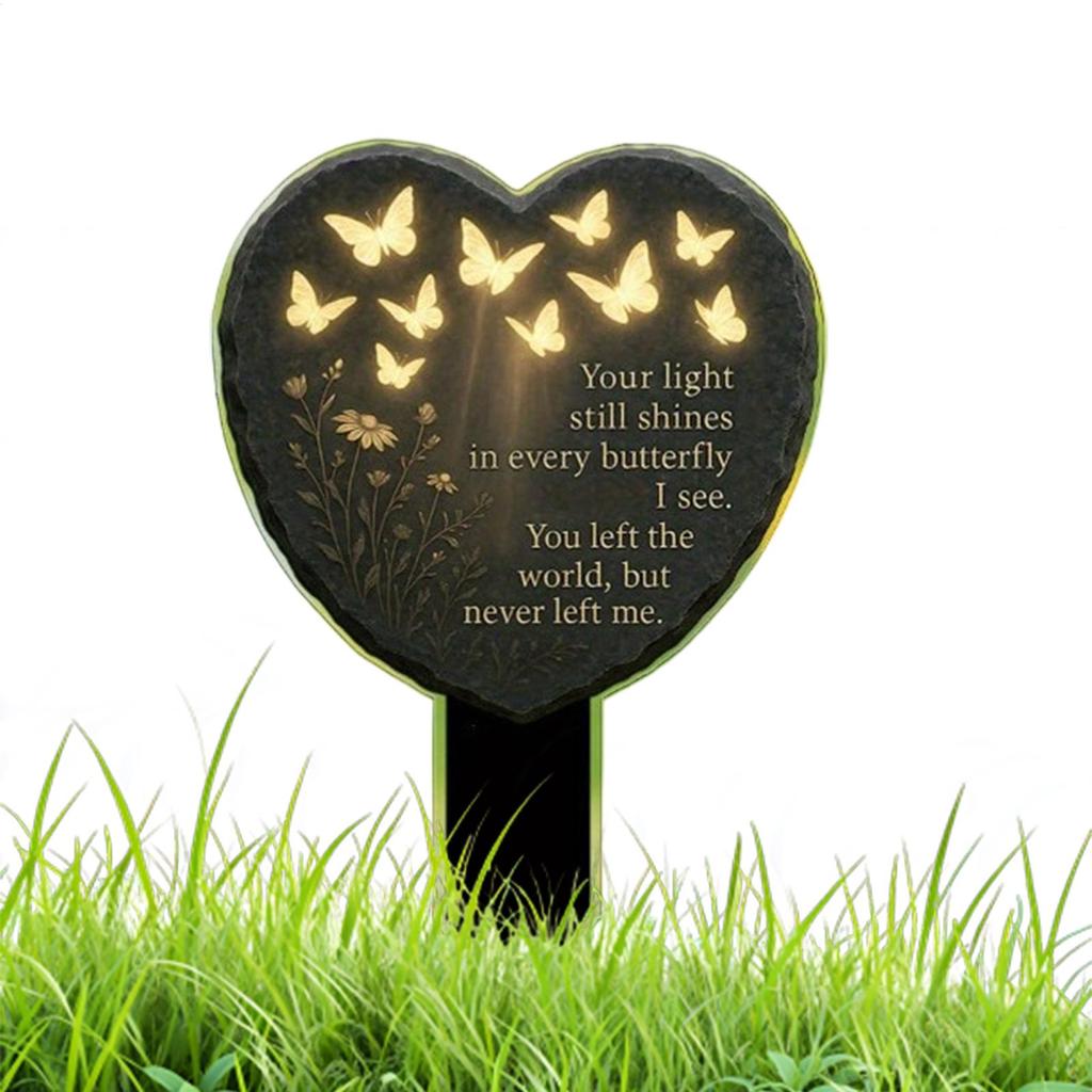 Grave Markers for Humans 2D Acrylic Heart Decoration Butterfly and Flower Carved Texture Grave Decorations Stake for Outdoor