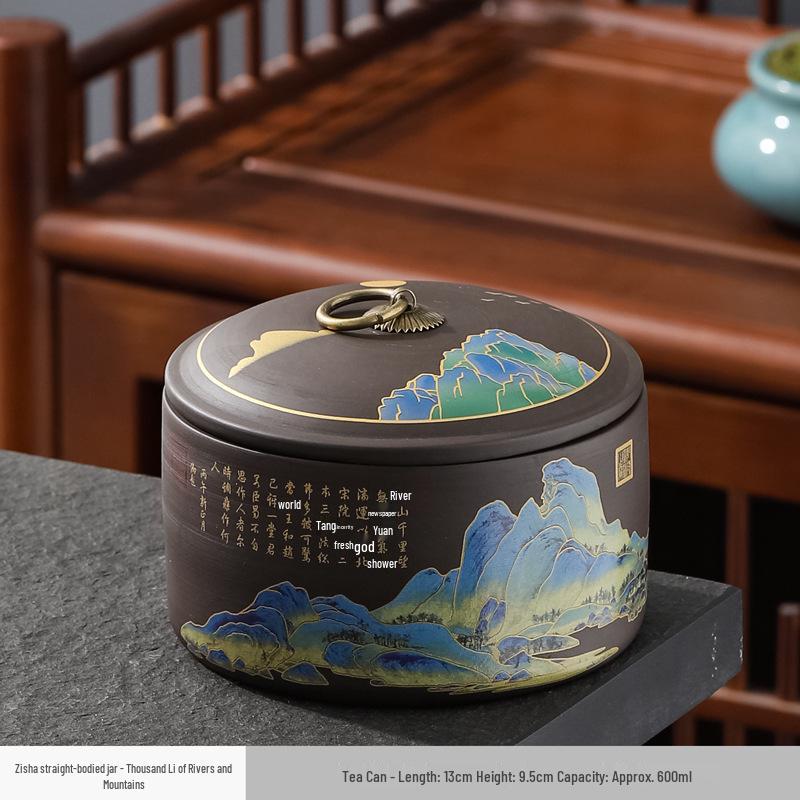 Large Ceramic Tea Storage Canister for Red, Green, Longjing, Biluochun, and Pu'er Tea - Half Jin Capacity