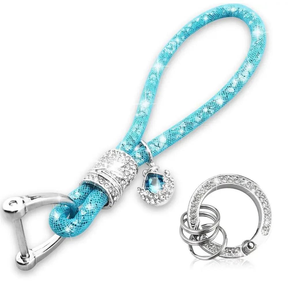 Crystal Car Keychain For Women Key Chain Accessories With Rhinestones Keyring Short Rope Christmas Gifts Jewelry Accessories New