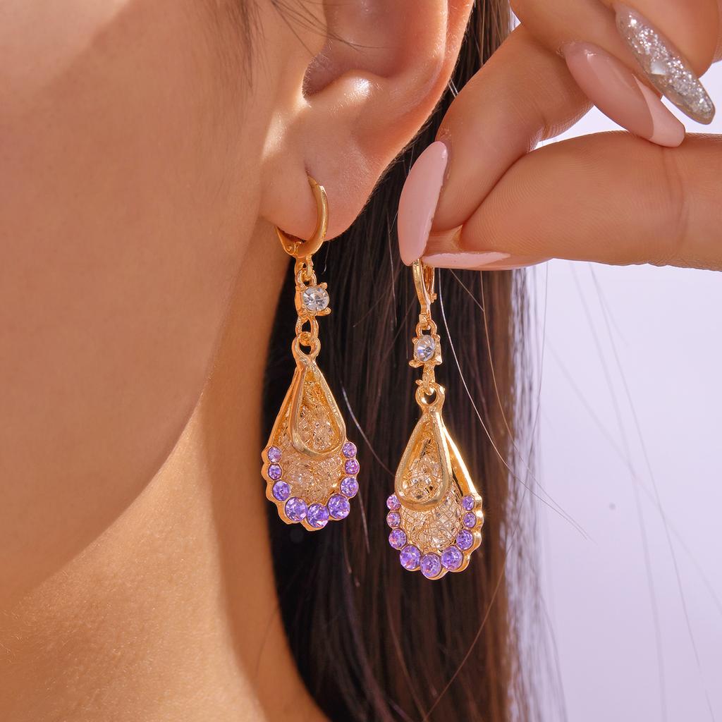 Luxury Fashion Purple Zircon Leaf Pendant Earrings for Women Elegant Crystal Flower Ear Buckle Earring Girl Party Jewelry Gifts