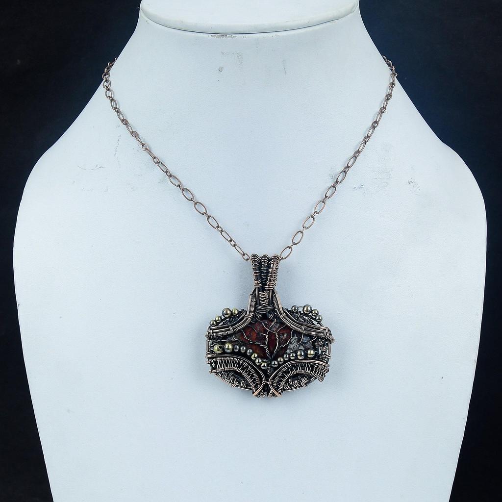 Red River Jasper Pendant, 999 Copper Wire Wrapped Pendant Handmade Gemstone Jewelry, Gifts For Wife Brand New Pendant