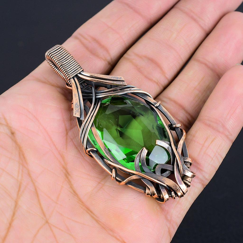 Tsavorite Pendant, 999 Copper Wire Wrapped Gemstone Jewelry, Handmade Amazing Pendant, For Thanksgiving