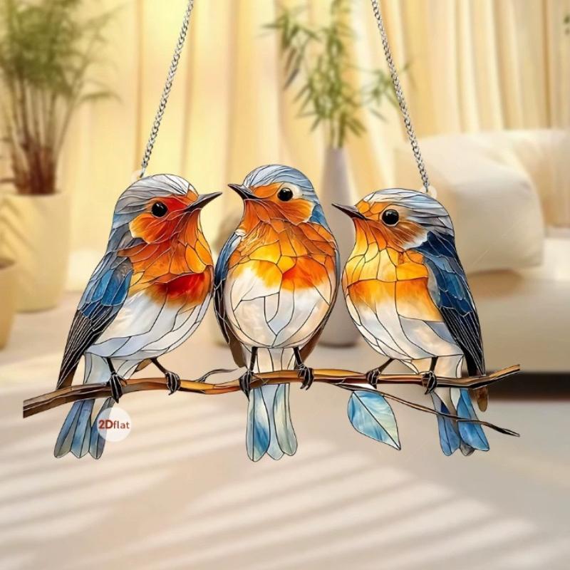 Ornement d'oiseau plat 2D en acrylique – Art mural élégant et minimaliste pour la maison et le jardin