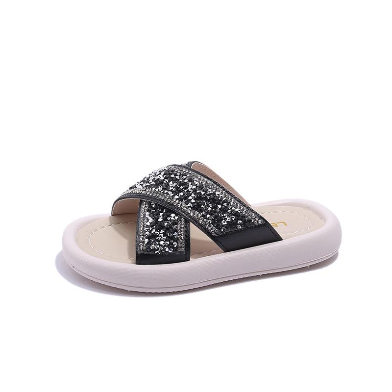 Shine Slippers Kids Toddler Girl Shoes Chic Open-toe Versatile Soft Open-toe PU Children Fashion Casual Shoes Breatheable Simple