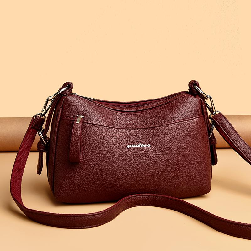 Daily Commuting Two Layers Casual Tote Hand Bags Quality Oil Pu Leather Shoulder Crossbody Bags for Women Mother's Handbags