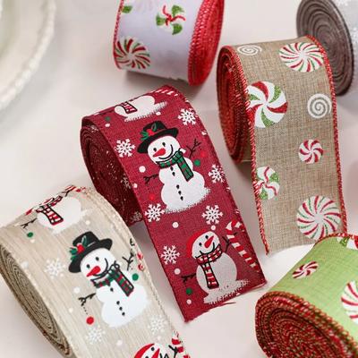 Cartoon 2M/Roll Christmas Tree Ribbon DIY Fabric Gift Packaging Webbing Reinforced Edge Snowman Wreath Making Tool Party Decor