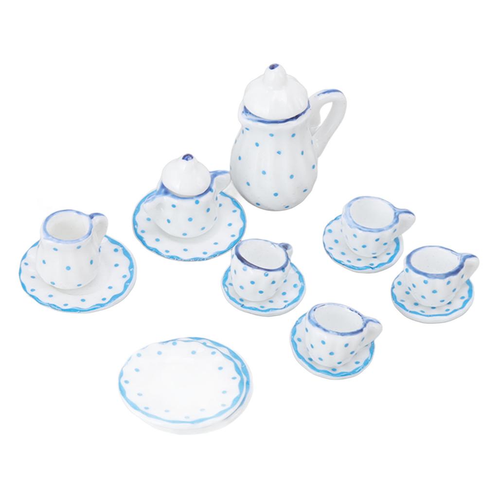 15 Pcs Dollhouse Tea Set Mini Simulation Ceramic Tea Cups Set Doll House Accessories Miniature Model Props Type D
