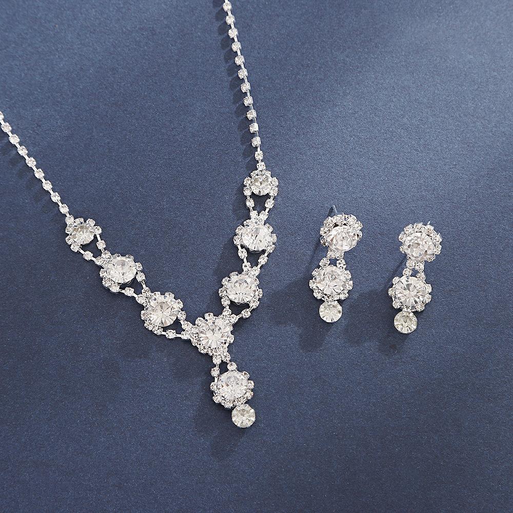 Exaggerated Style Necklace Set Light Luxury High-End Zircon Stud Earrings Versatile Bridal Jewelry Set