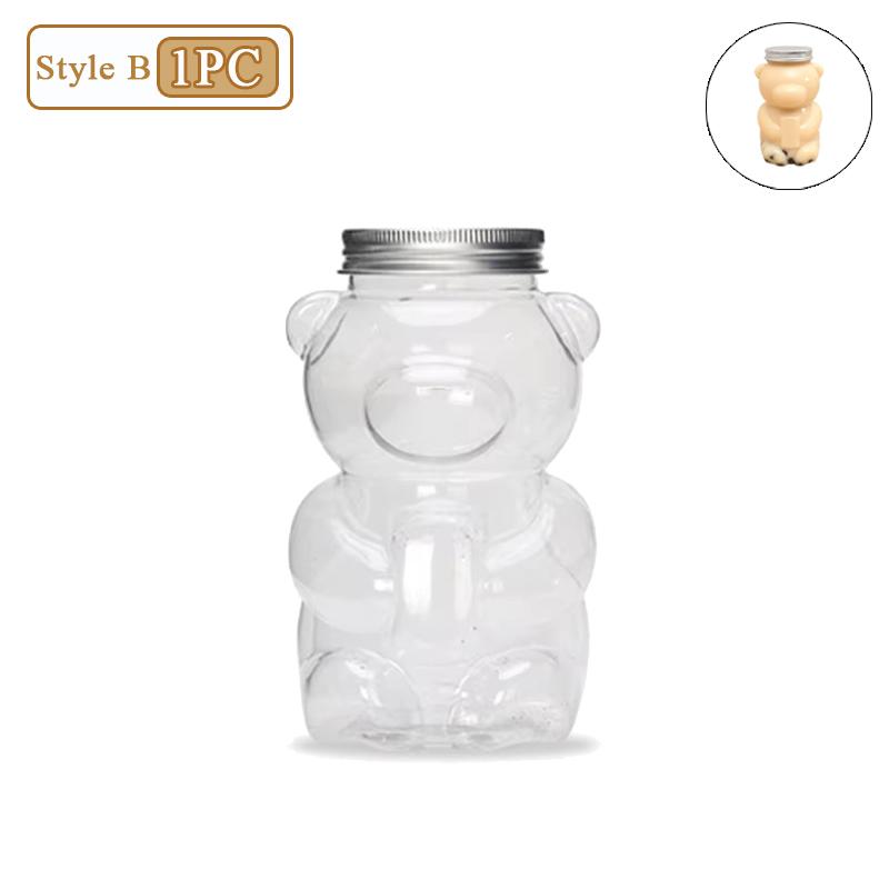 1-20PCS 500ml Cute Bear Milk Tea Bottle Disposable PET Transparent Juice Bottle Cartoon Bear Portable Juice Yogurt Bottle