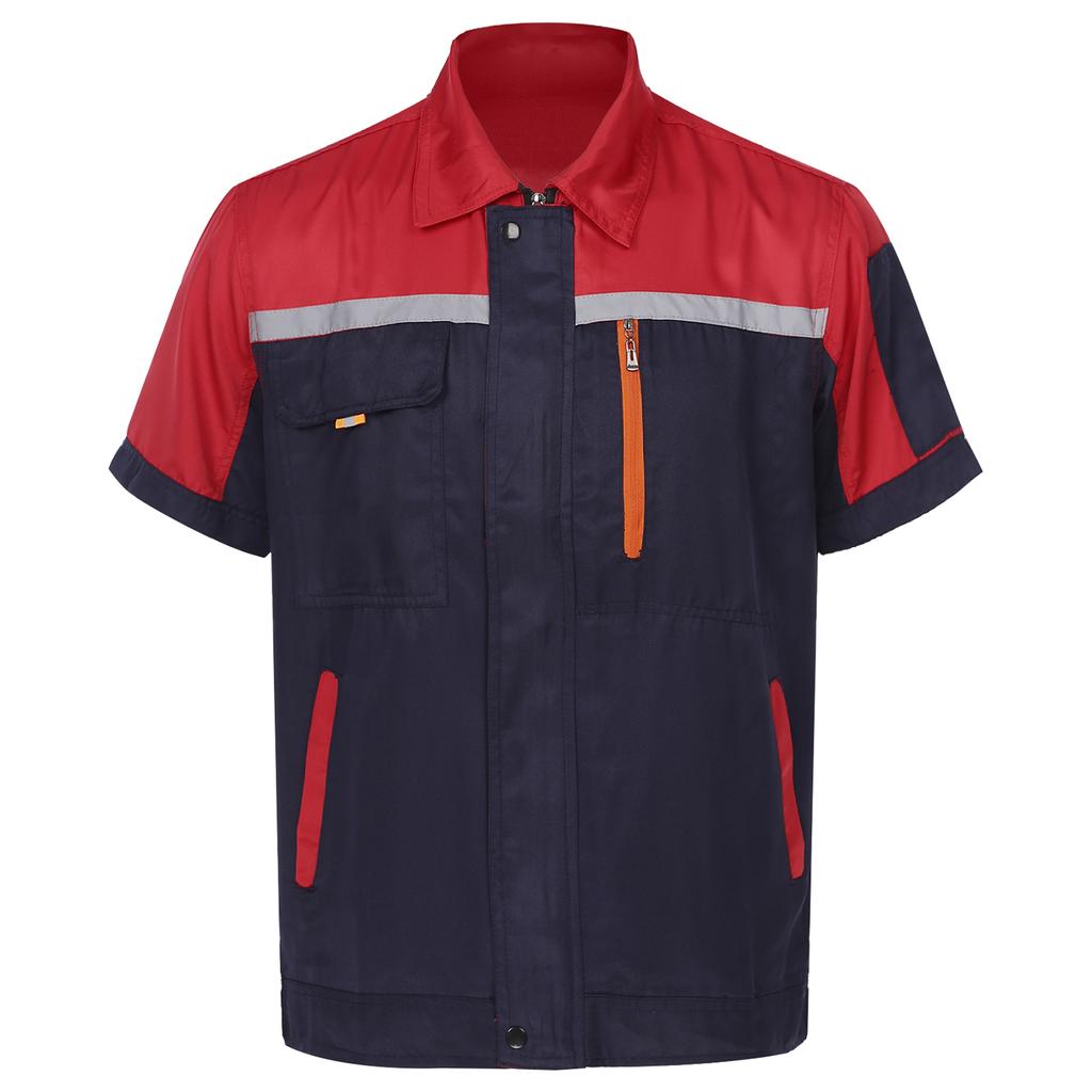 Giacca da lavoro da uomo, officina, operaio, meccanico, uniformi, top con tasche, manica corta, cerniera, capispalla, camicia, top, abbigliamento da lavoro